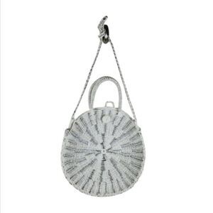 Mudpie white and silver wicker handbag shoulder strap and handles used 1x EUC